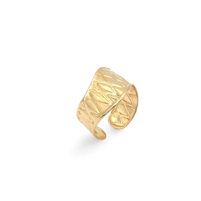 Anillo de banda abierta de oro amarillo de 18 quilates con textura de diamante. 2