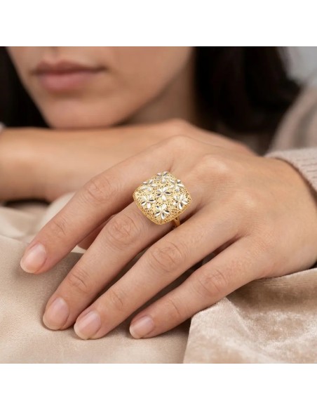 Anello "Fiori di Luce" in Oro Bicolore 18kt - Design Traforato