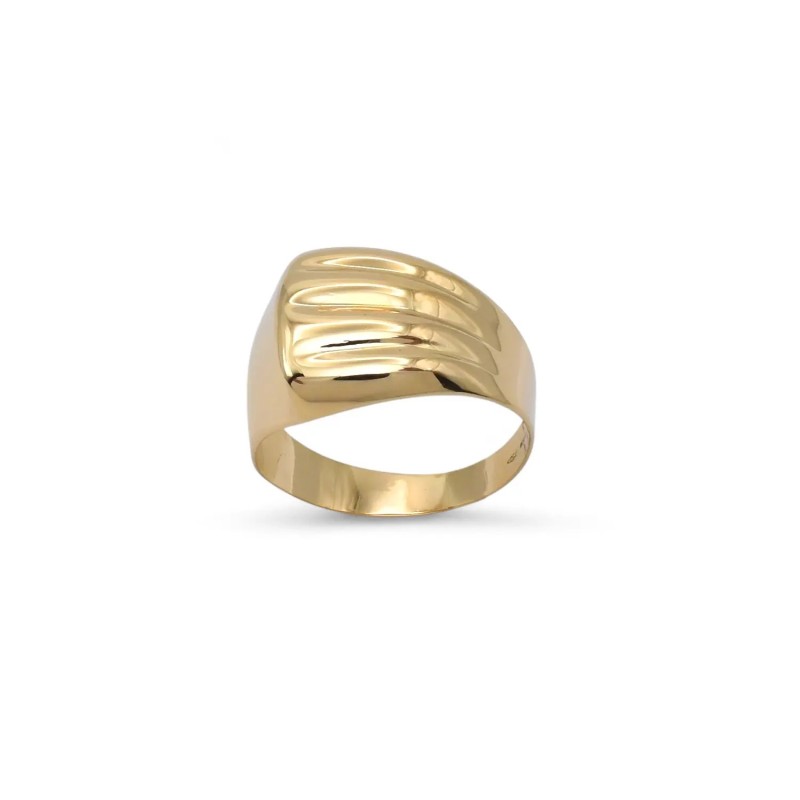Anello Fascia "Ribbed Elegance" in Oro Giallo 18kt