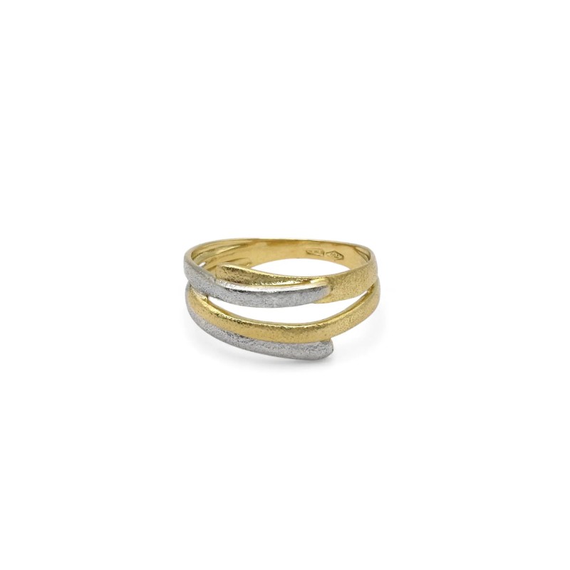 Anello "Luce Bicolor" in Oro Bianco e Giallo 18kt - Texture Diamantata