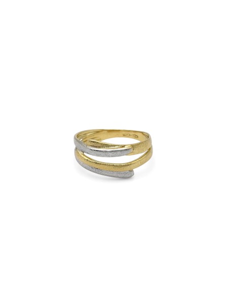 Anello "Luce Bicolor" in Oro Bianco e Giallo 18kt - Texture Diamantata