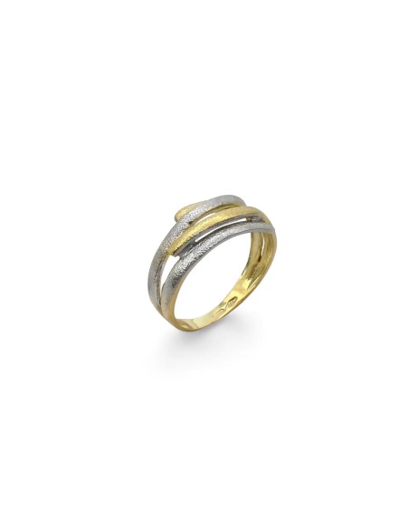 "Luce Bicolor" Ring in 18kt White and Yellow Gold - Diamond Texture