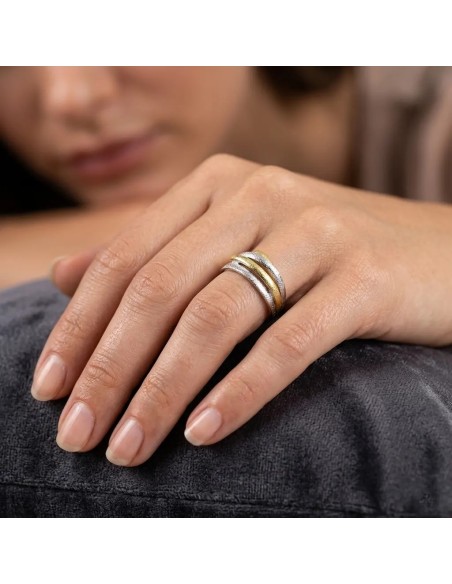 Ring „Luce Bicolor“ aus 18-karätigem Weiß- und Gelbgold – Diamantstruktur