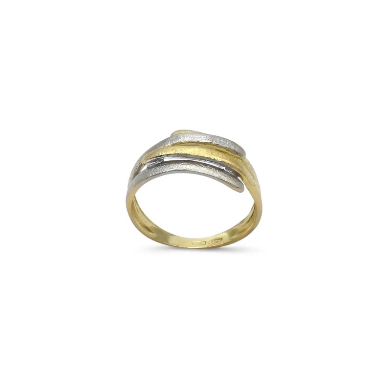Anello "Luce Bicolor" in Oro Bianco e Giallo 18kt - Texture Diamantata