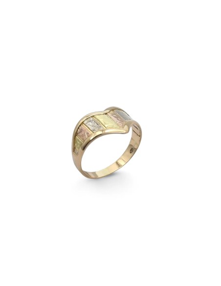 Anello "Bouquet Tricolore" in Oro 18kt con Cesellature Ornamentali