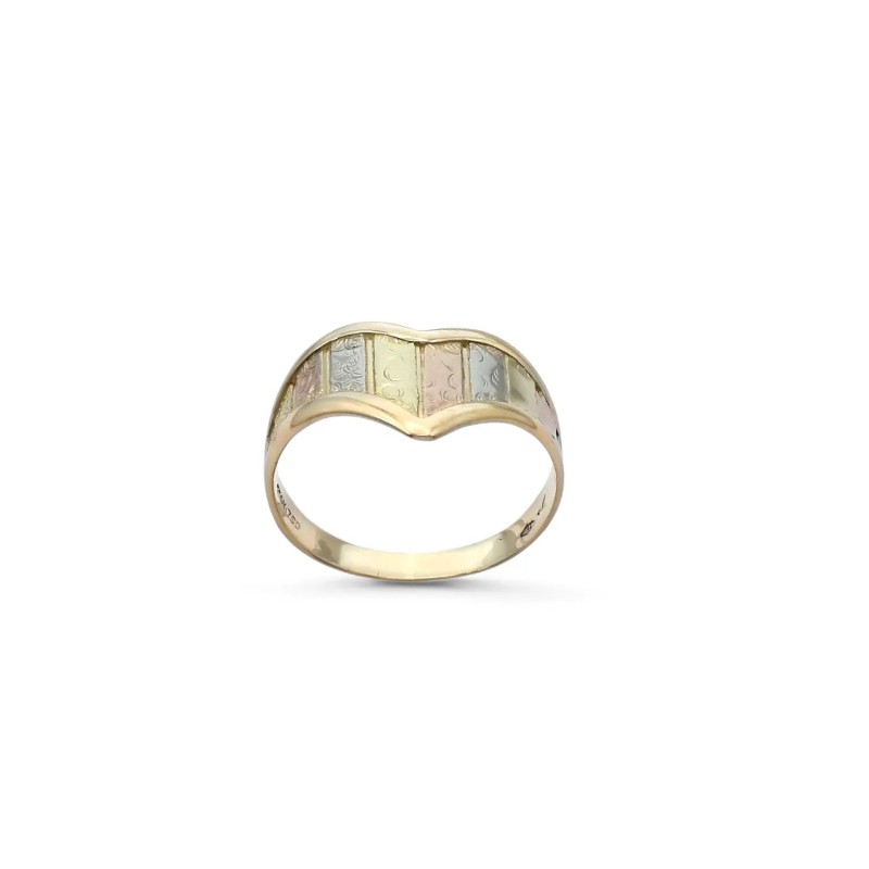 "Tricolore Bouquet" Ring in 18kt Gold with Ornamental Chiseling