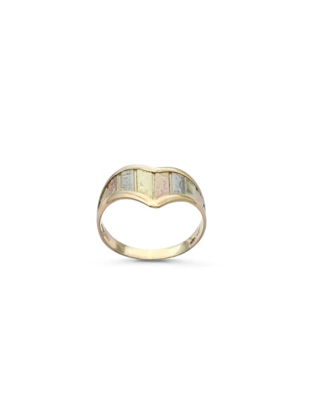 "Tricolore Bouquet" Ring in 18kt Gold with Ornamental Chiseling