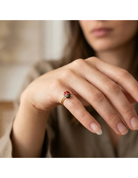 Anello "Portafortuna" in Oro Giallo 18kt con Coccinella