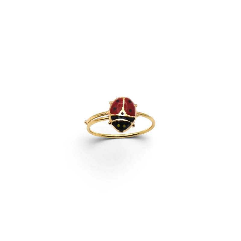 Anillo "Amuleto de la Suerte" de oro amarillo de 18 quilates con mariquita