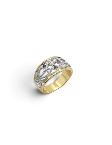 Anillo "Noche Estrellada" en oro bicolor y circonitas.