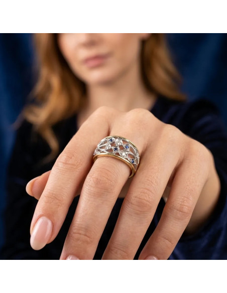 "Starry Night" Band Ring in Two-Tone Gold and Zircons