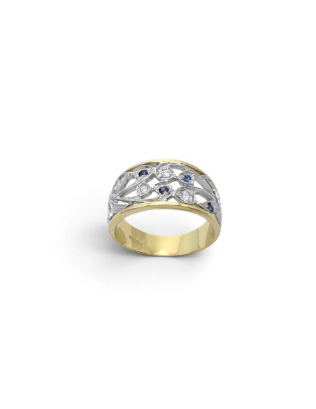 Anillo "Noche Estrellada" en oro bicolor y circonitas.