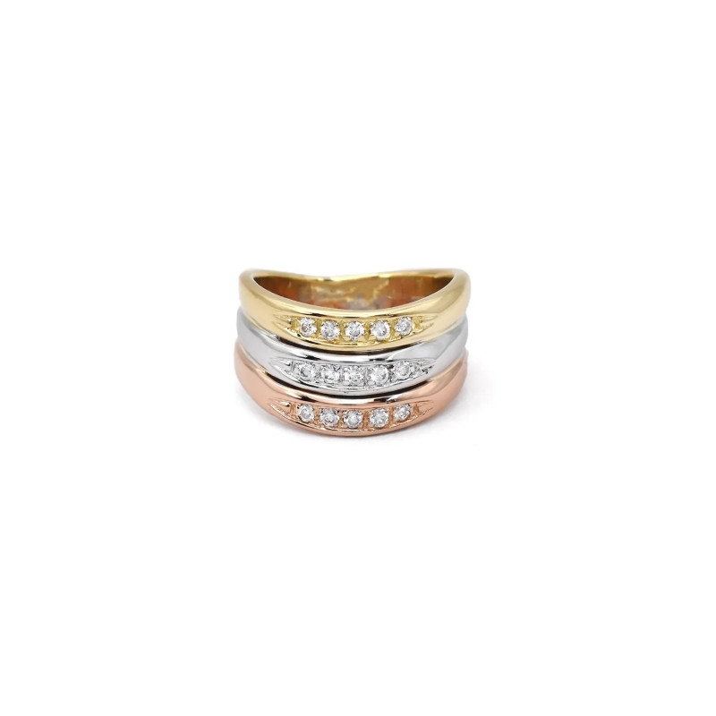 "Tricolore Harmony" Ring in 18kt Gold and Zircons
