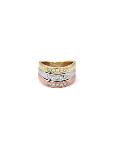Anello "Armonia Tricolore" in Oro 18kt e Zirconi
