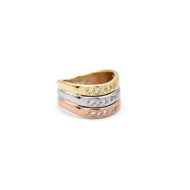 Anello "Armonia Tricolore" in Oro 18kt e Zirconi