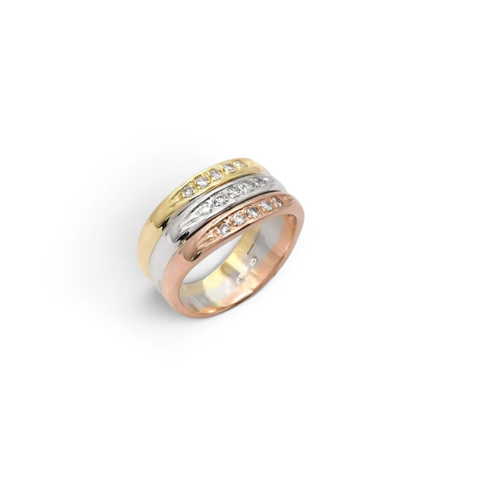 Anello "Armonia Tricolore" in Oro 18kt e Zirconi