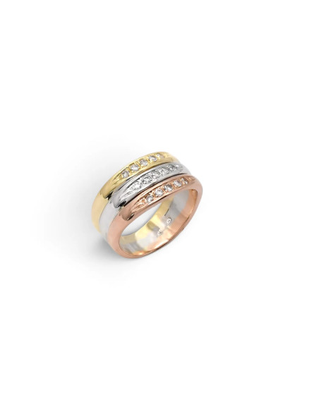 Anillo "Armonía Tricolor" en oro de 18 quilates y circonitas.