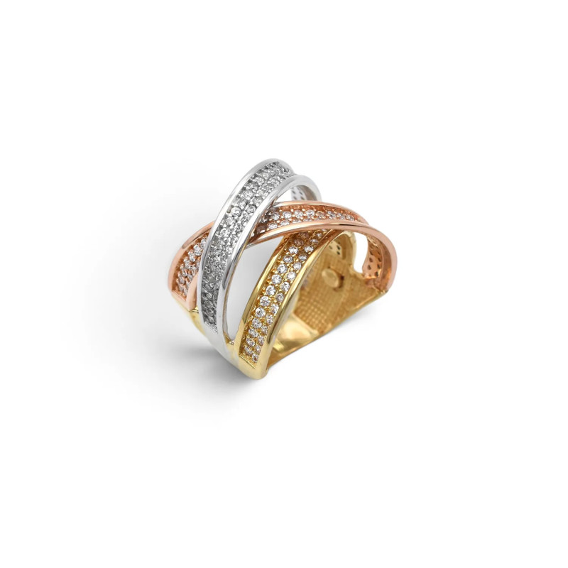 Anello "Incrocio di Luce" Tricolore in Oro 18kt