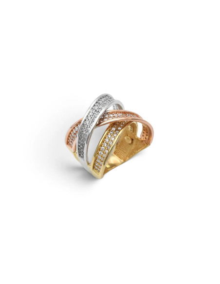 Anello "Incrocio di Luce" Tricolore in Oro 18kt