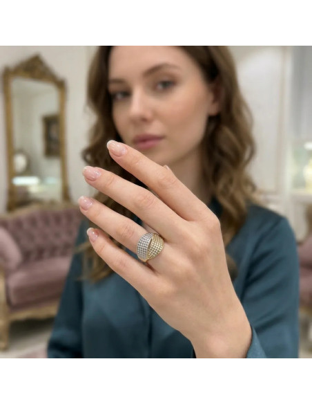 Ring „Dualismus des Lichts“ aus zweifarbigem Gold und Zirkonia