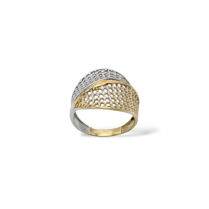 "Dualism of Light" Ring in Two-Tone Gold and Zircons