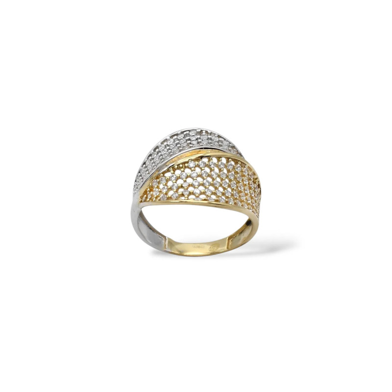 Ring „Dualismus des Lichts“ aus zweifarbigem Gold und Zirkonia