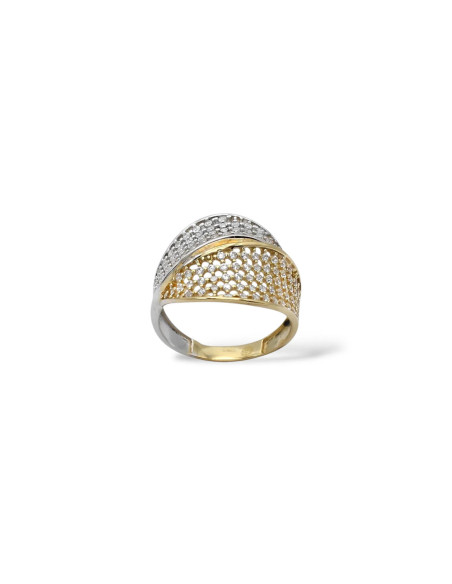 "Dualism of Light" Ring in Two-Tone Gold and Zircons