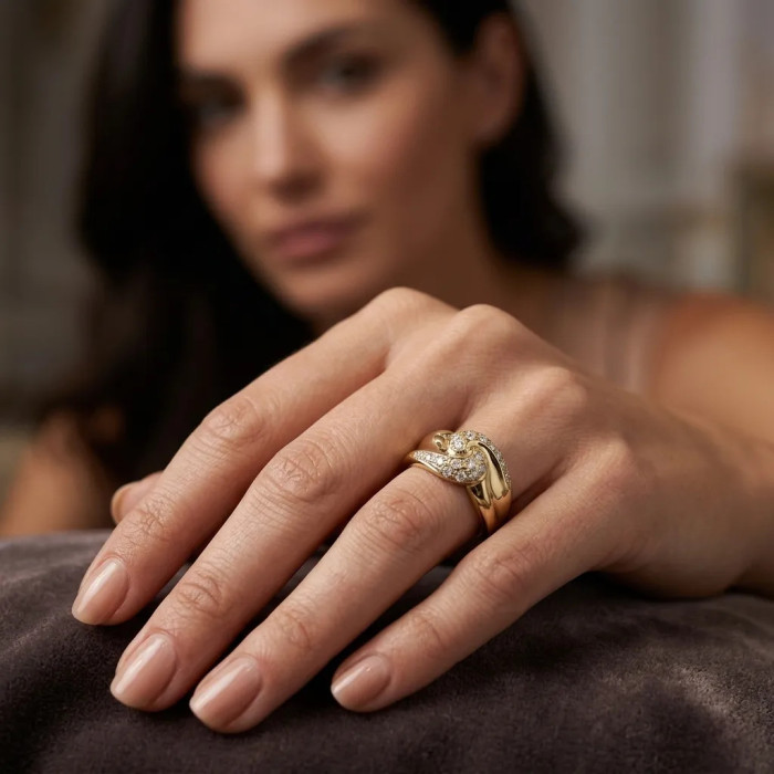 "Vortex of Elegance" Ring in Two-Tone Gold and Zircons 2