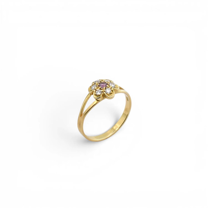 "Petal of Light" Ring in Yellow Gold with Amethyst and Zircons