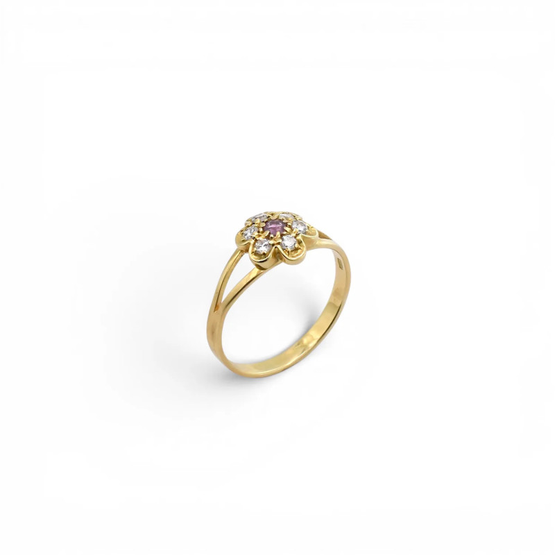 Anillo "Pétalo de Luz" en oro amarillo con amatista y circonitas.