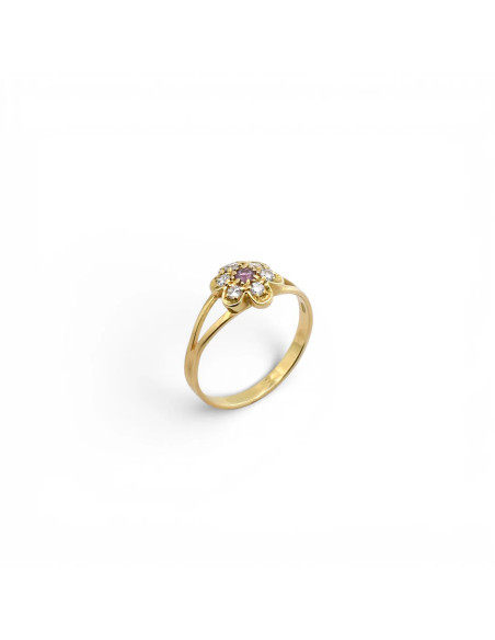 "Petal of Light" Ring in Yellow Gold with Amethyst and Zircons