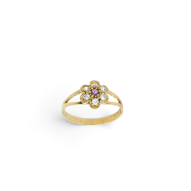 Anello "Petalo di Luce" in Oro Giallo con Ametista e Zirconi