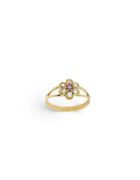 Anillo "Pétalo de Luz" en oro amarillo con amatista y circonitas.