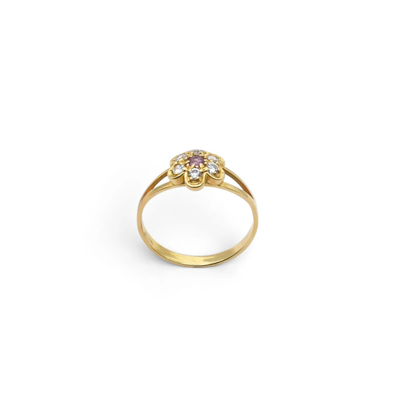"Petal of Light" Ring in Yellow Gold with Amethyst and Zircons