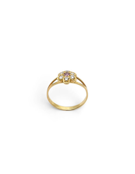 Ring „Petal of Light“ aus Gelbgold mit Amethyst und Zirkonen