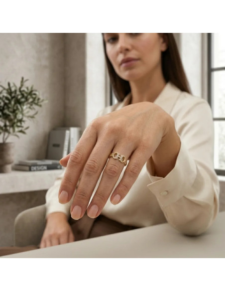 Anello "Vogue Link" in Oro Giallo e Zirconi