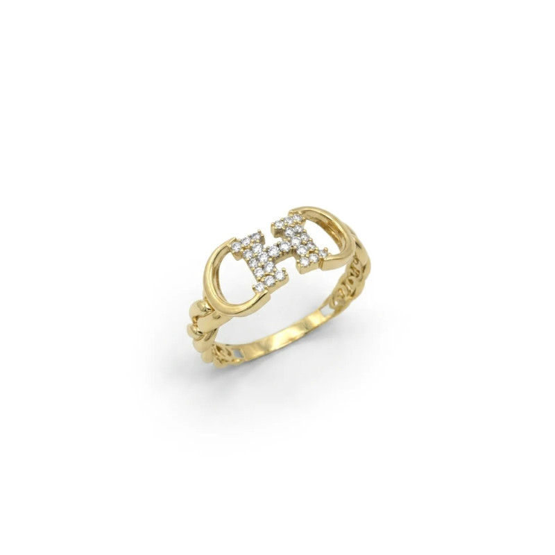 „Vogue Link“-Ring aus Gelbgold und Zirkonia