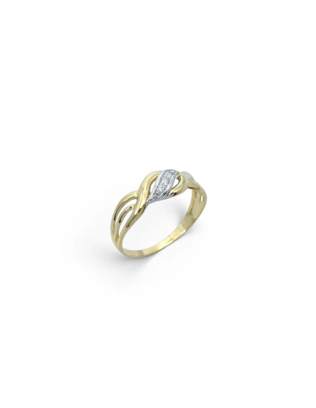 Geschwungener Ring aus 18-karätigem Bicolor-Gold mit Zirkonia