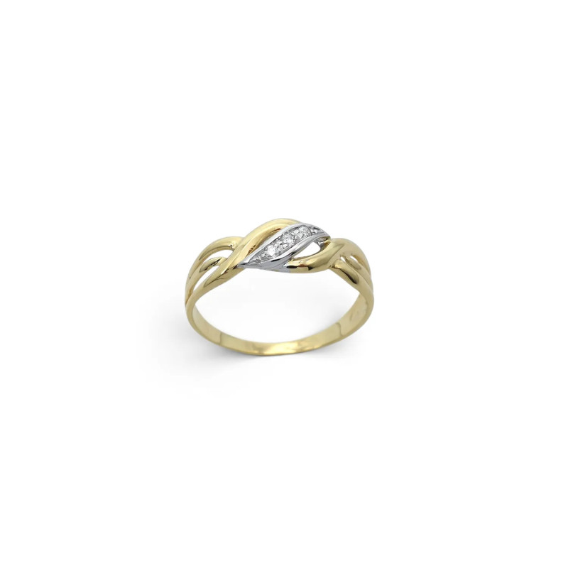 Anillo sinuoso en oro bicolor de 18 quilates con circonita.