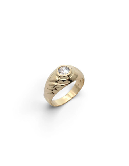 Anello Fascia Bombata in Oro Giallo 18kt con Zircone Centrale 5,80gr | Stella Maris