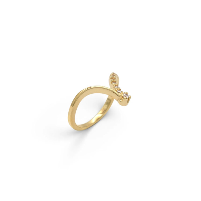 Anello Wishbone Asimmetrico in Oro Giallo 18kt con Zirconi 2,9 gr