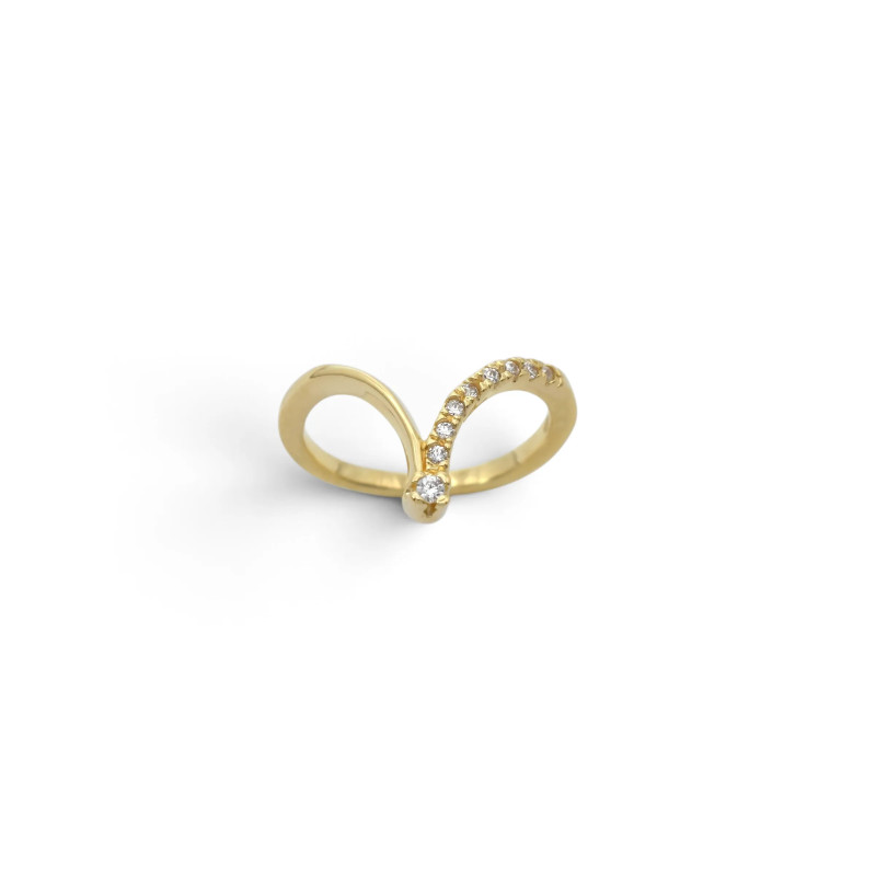 Anello Wishbone Asimmetrico in Oro Giallo 18kt con Zirconi 2,9 gr