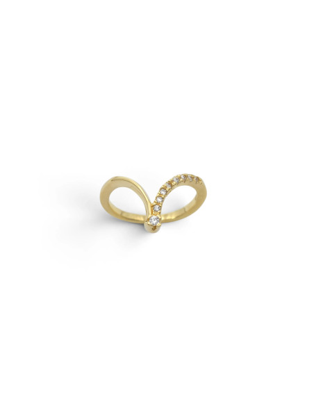 Anillo asimétrico en forma de horquilla en oro amarillo de 18 quilates con circonita de 2,9 g