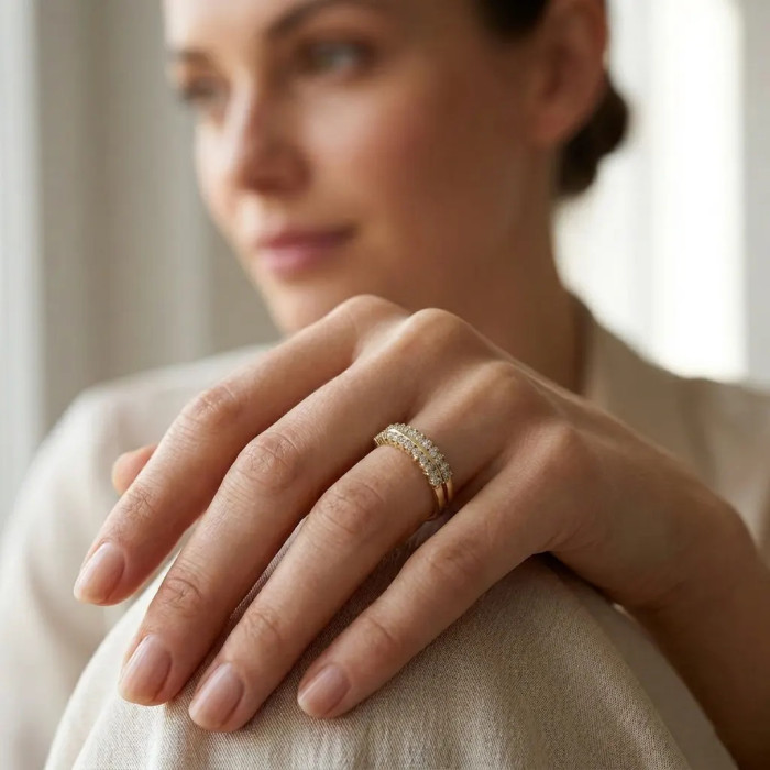 Doppelter Riviera-Ring aus 18-karätigem Gelbgold mit 3,2 g Zirkonia | Stella Maris 2