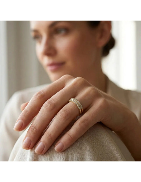 Double Riviera Ring in Yellow Gold with 3.2g Zirconia