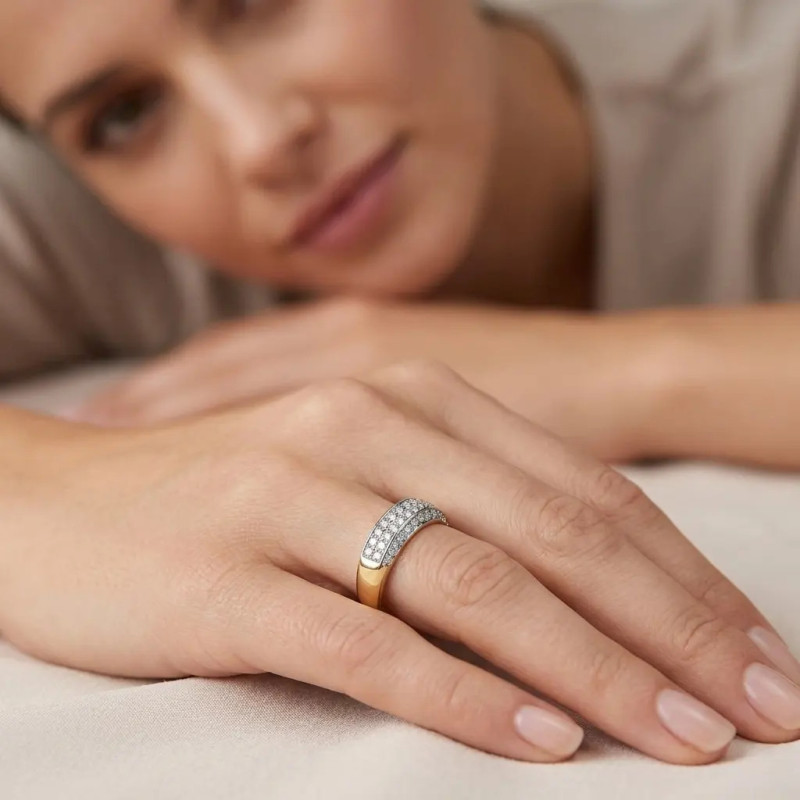 Two-Tone Band Ring with Zircon Pavé