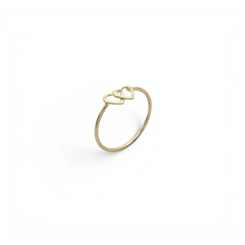 Dünner Ring aus Gelbgold mit zwei ineinander verschlungenen Herzen, 1 g