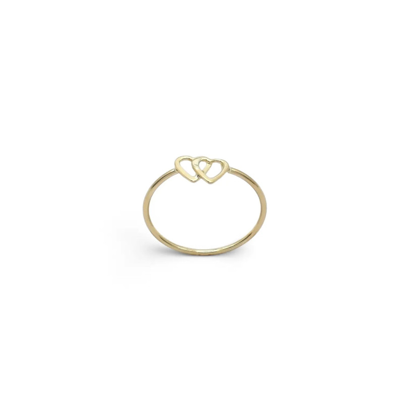 Thin Yellow Gold Ring with Two Intertwined Hearts 1 gr