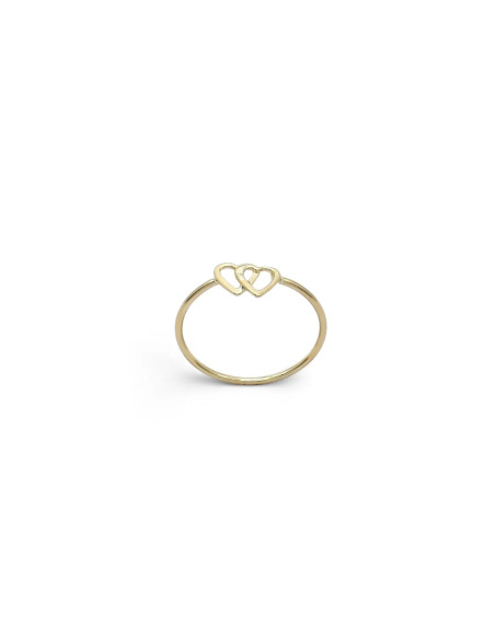 Anillo fino de oro amarillo con dos corazones entrelazados, 1 gr.