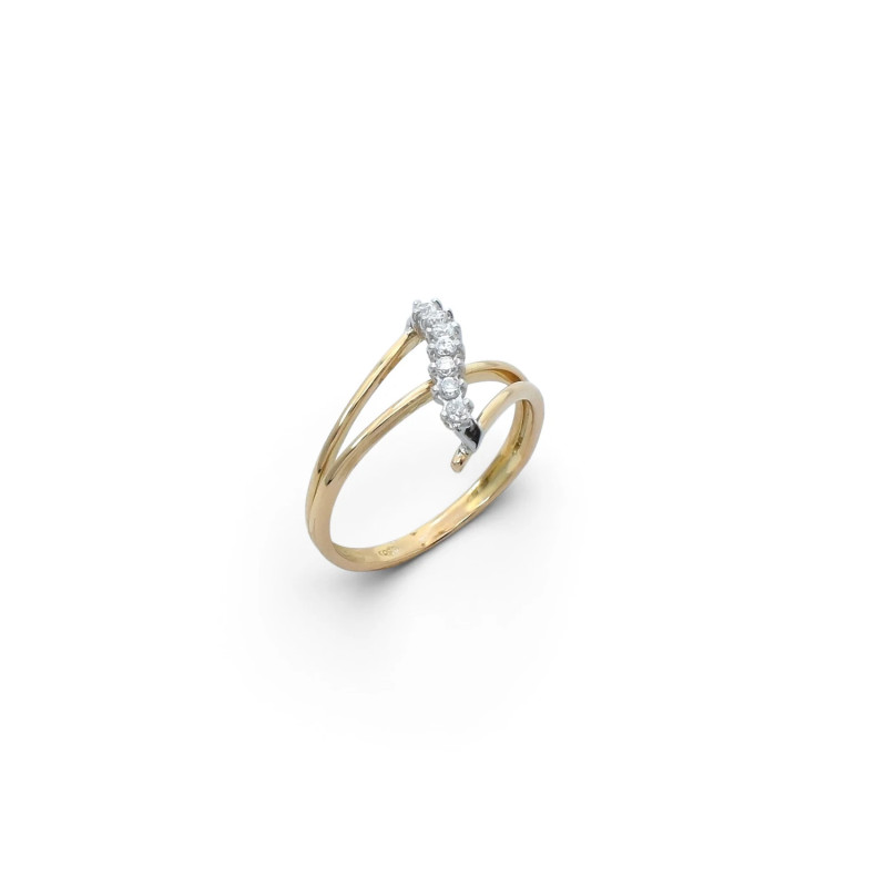 Anello Incrociato Bicolore con Barretta Zirconi 3,5 gr